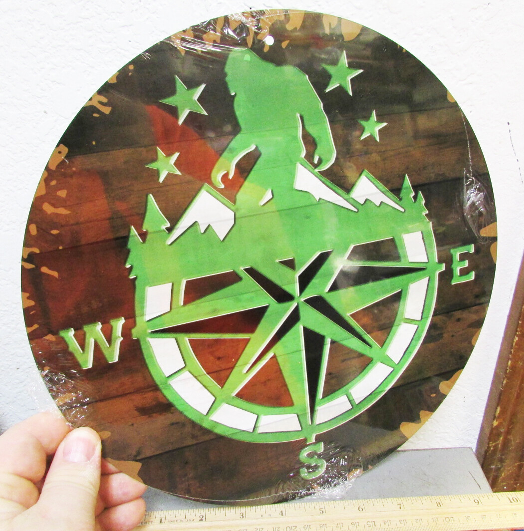 Bigfoot foot compass style logo 12 inch round Novelty Metal Sign, NEW