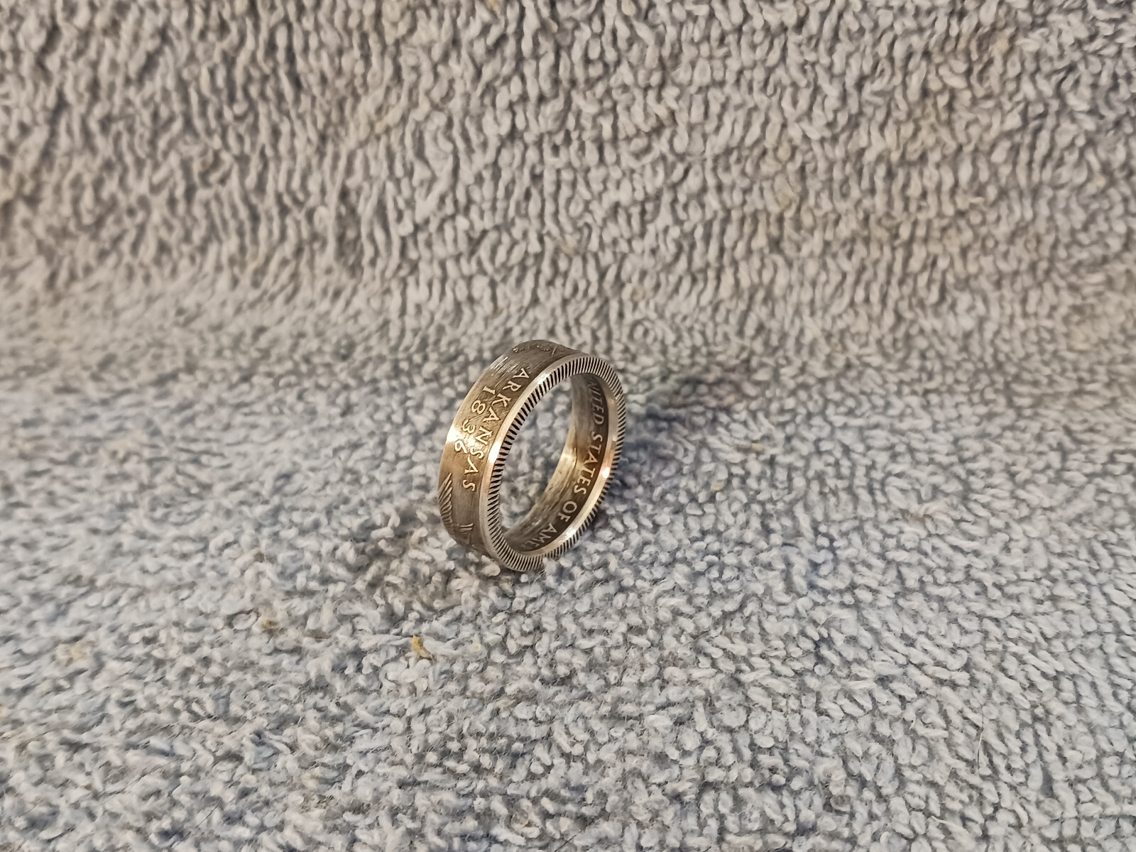 ARKANSAS  State 90% Silver  Washington Quarters coin ring  7-1/2  2003