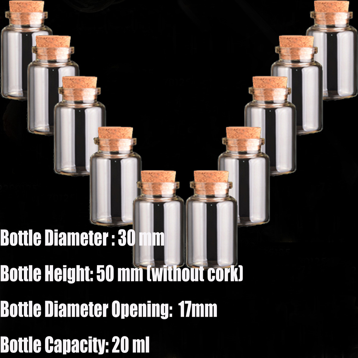 10pcs 20ml 30*50MM Glass Bottles with Corks clear Vials with Cork Little Empty