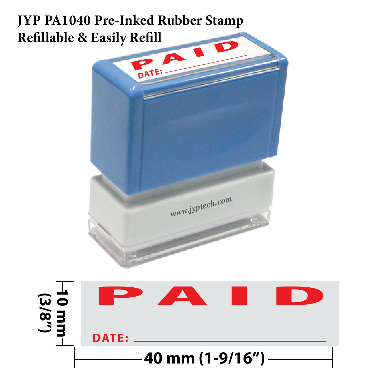 Paid and Date w.Line JYP PA1040 Pre-Inked Rubber Stamp (Red Ink)