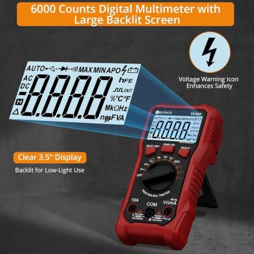 6000 Counts True RMS Digital Multimeter,Auto Range 6000Counts(AC/DC 600V) Red