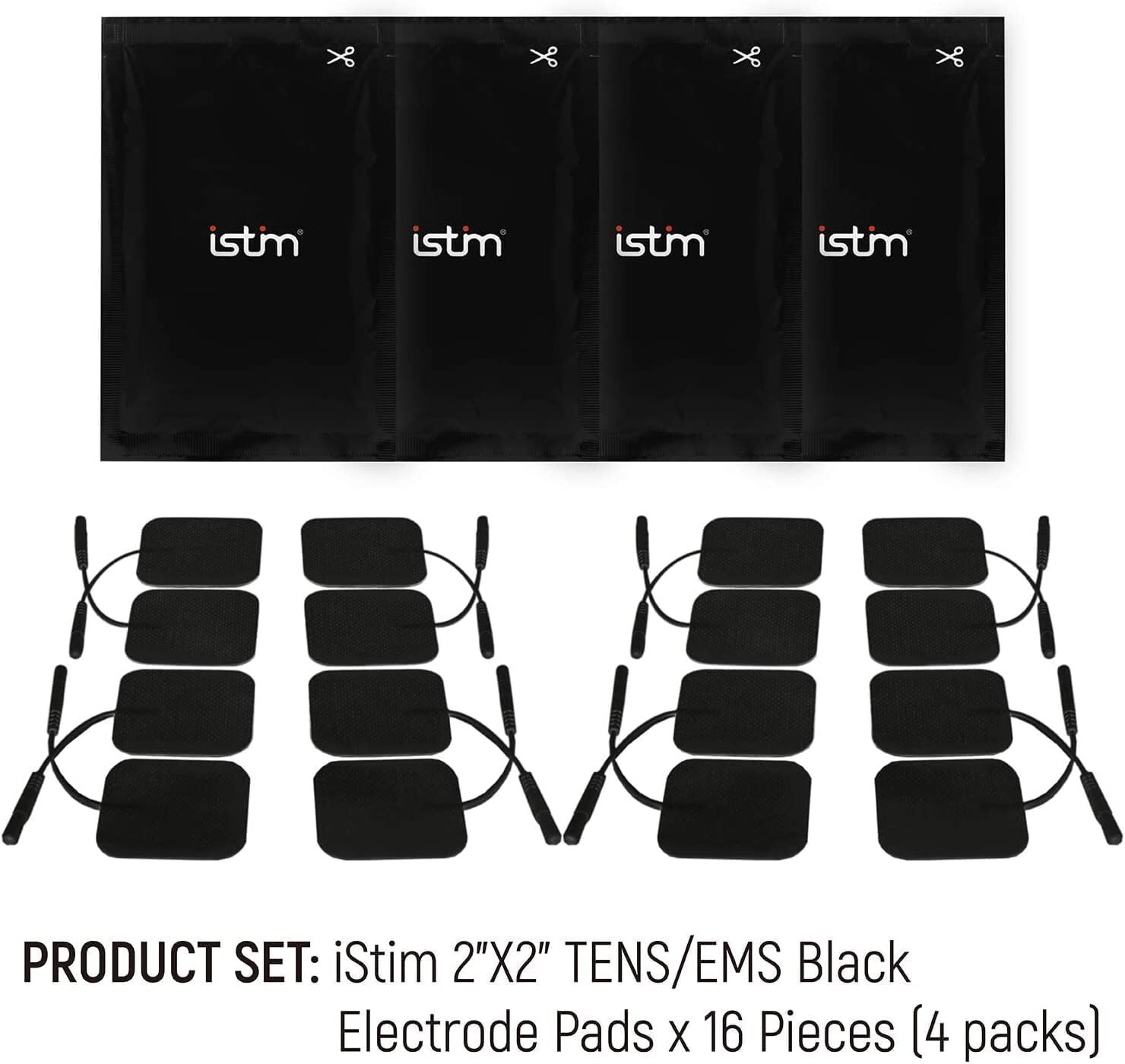 iStim 16 Black premium Soft 2"x2" Tens unit Electrodes pads with Japanese Gel