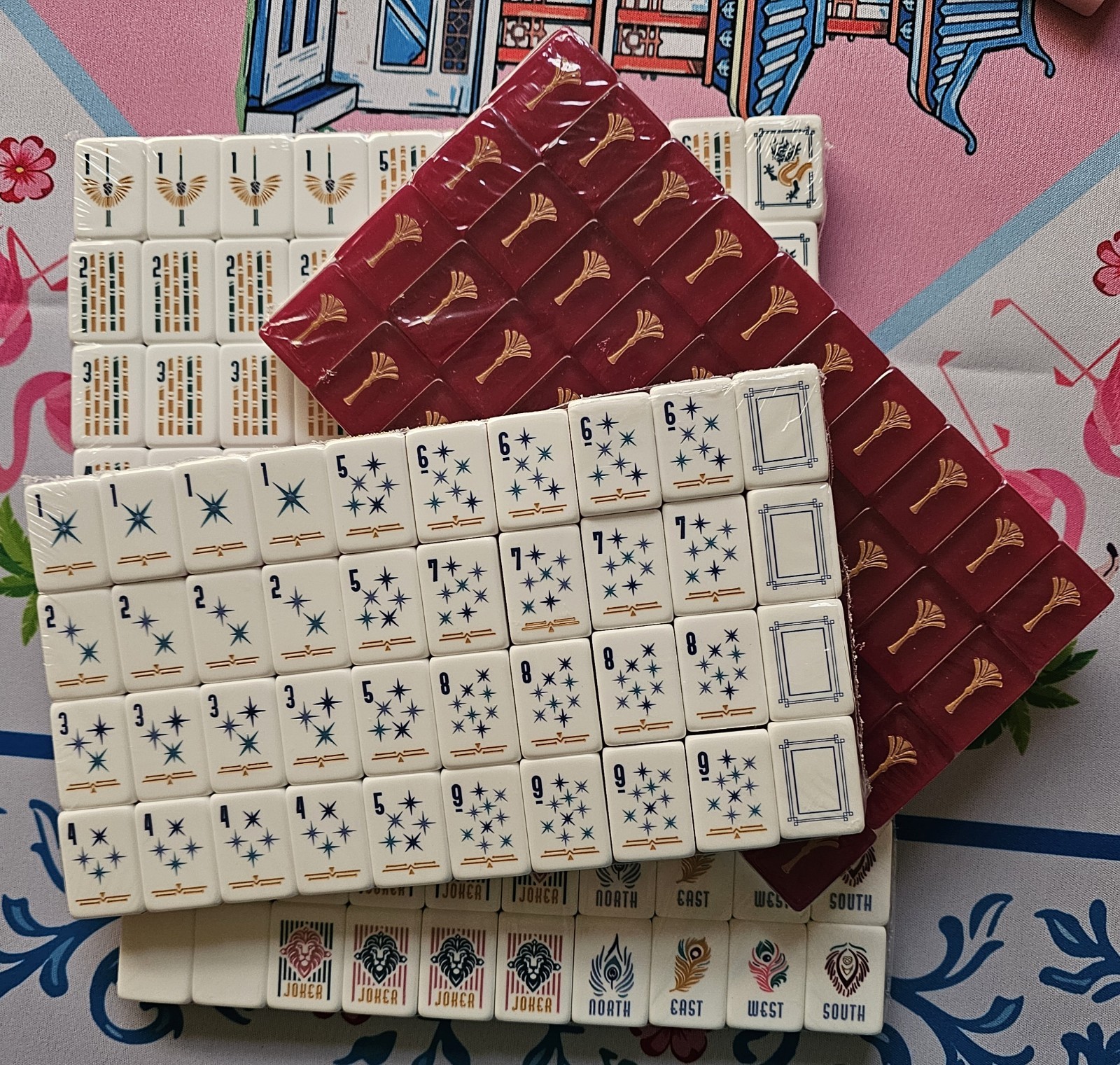 Red Deco Unbranded Mahjong Double Sided Engraved Tiles Set 160 New