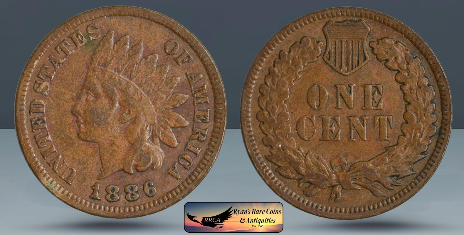 1886 Indian Head Cent, Penny, Type 1, Very Fine+ Condition, Ryan's Coins, C8456
