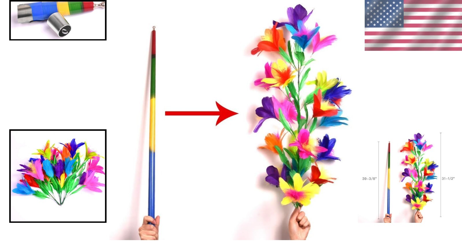 Stunning Rainbow Magic Wand - Transforms into 21 Flower Bouquet for Stage Magic