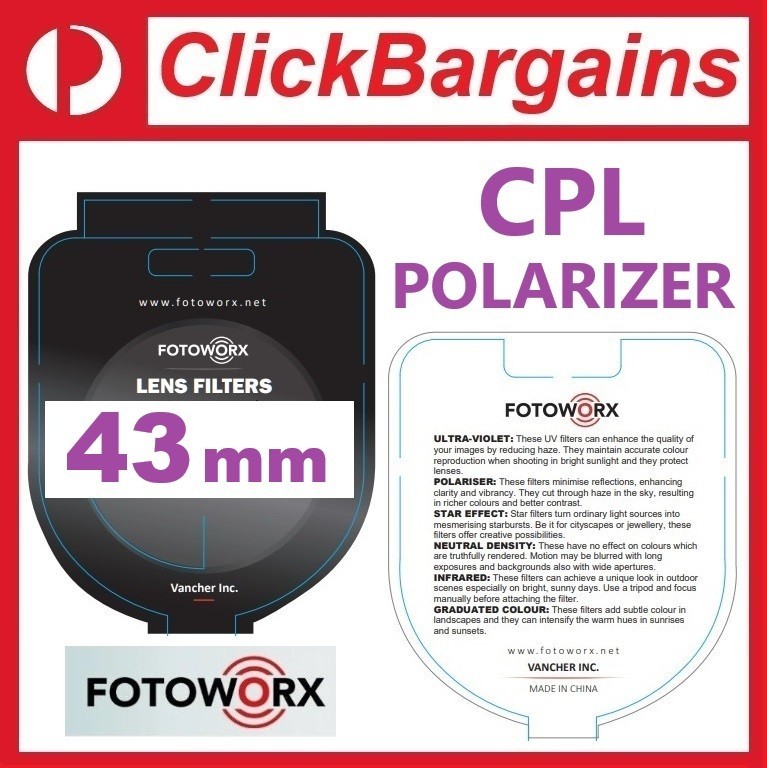 FOTOWORX 43mm CPL polarising camera lens filter 43 mm polarizing polarizer