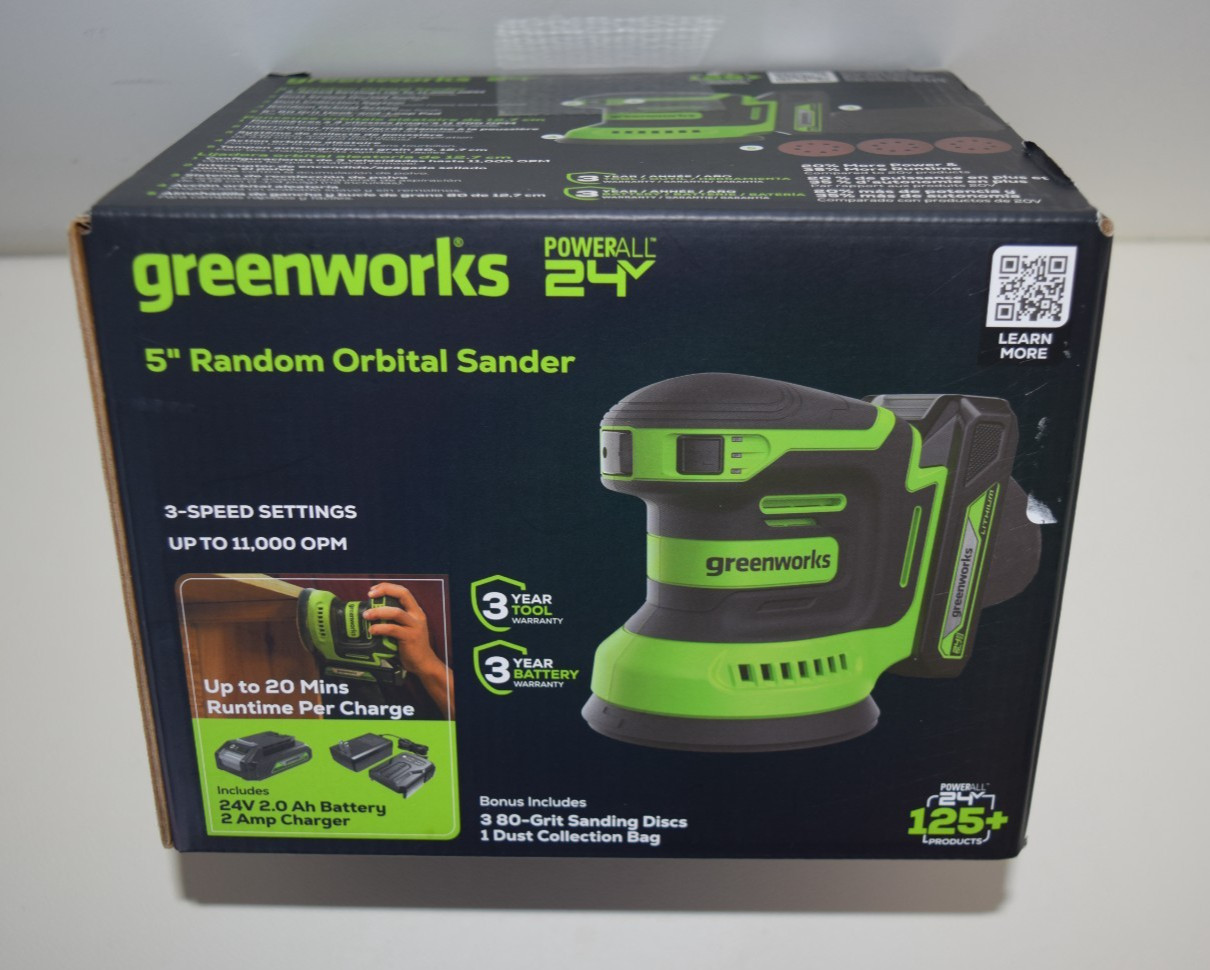 Greenworks 24V, 5" Orbital Random Sander Kit, 2Ah Battery and Charger Included!