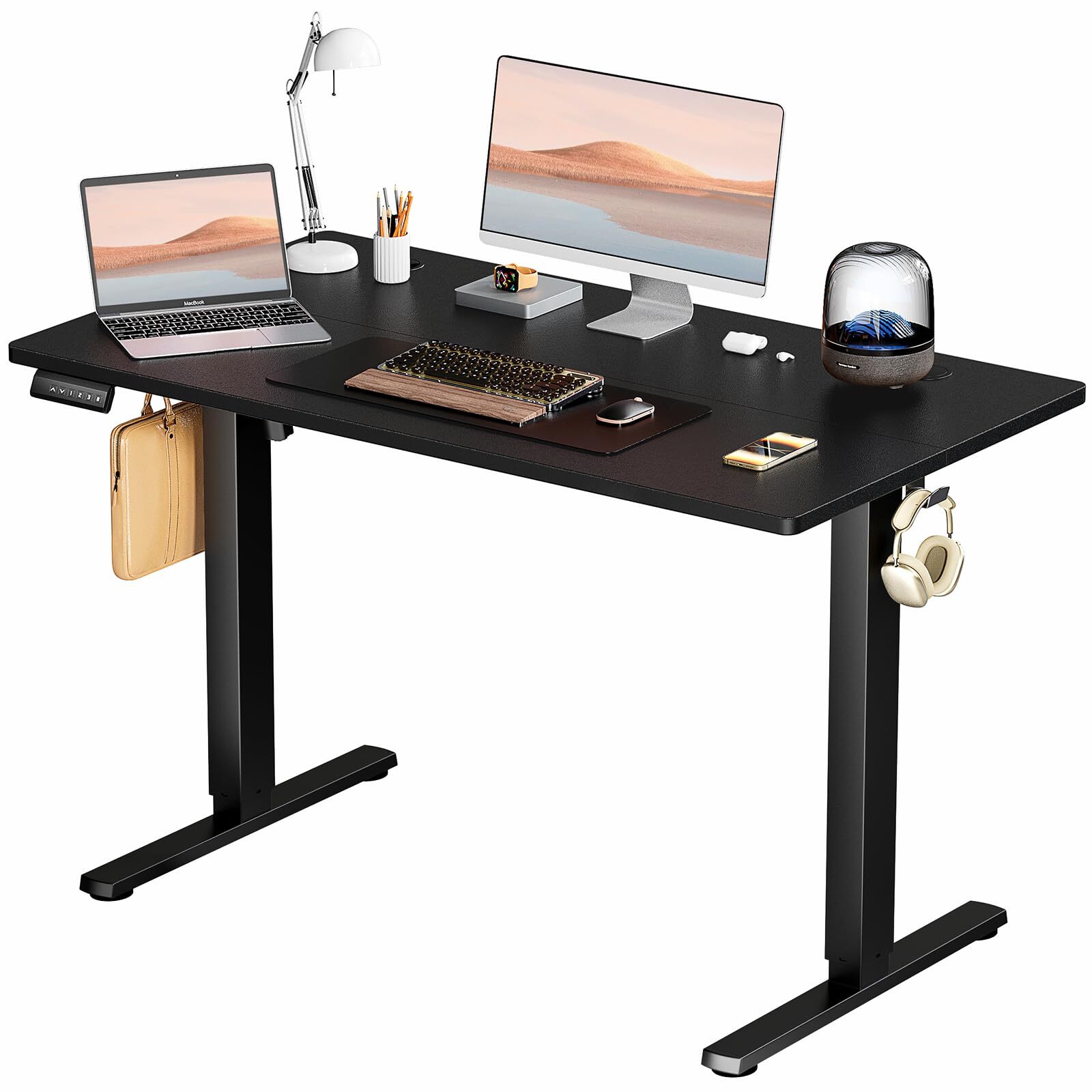 Black 24x48" Adjustable Standing Desk with Cable Management, Ergonomic Height
