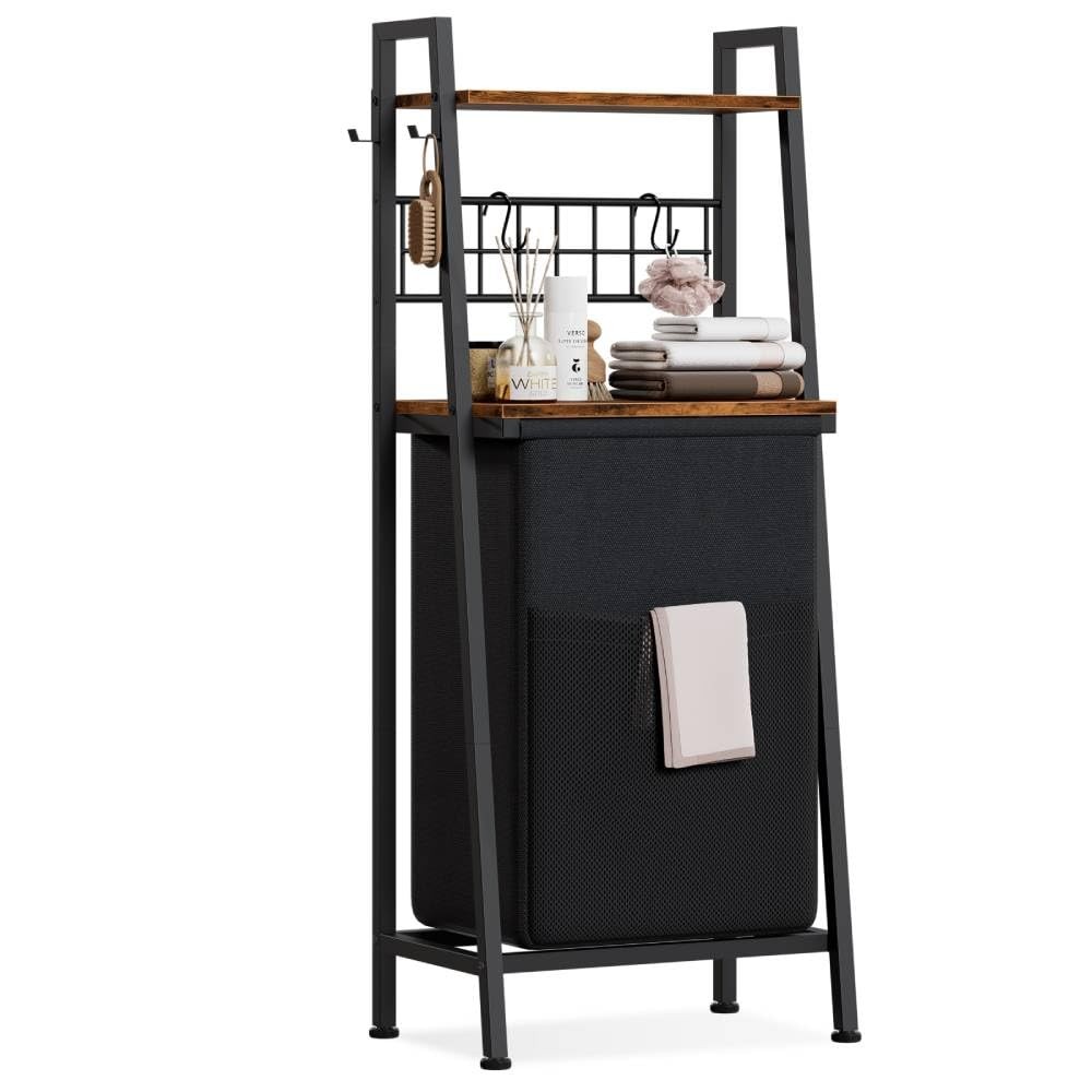 Furnulem Laundry Hamper, Vertical 1-Bag Black + Rustic Brown