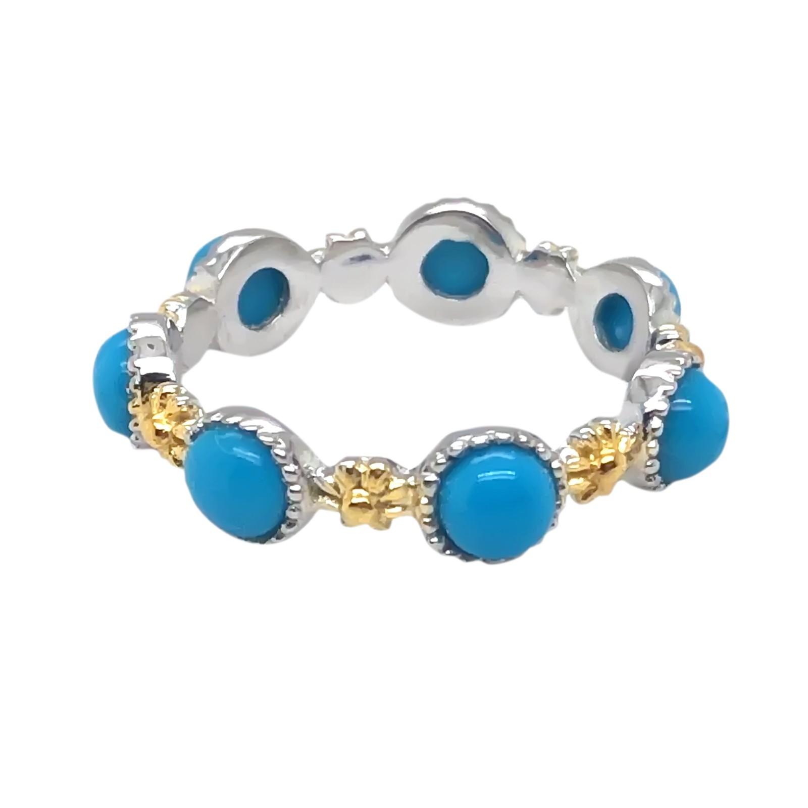 Sleeping Beauty Turquoise Ring 4mm Round Gemstone Ring 925 Silver Ring