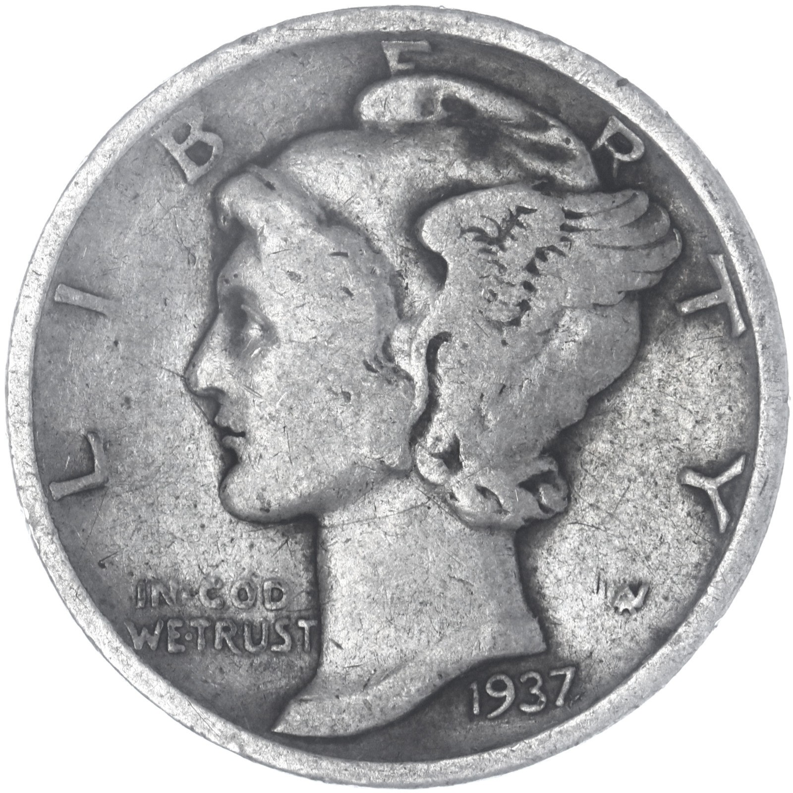 1937 S Mercury Dime 90% Silver Good GD