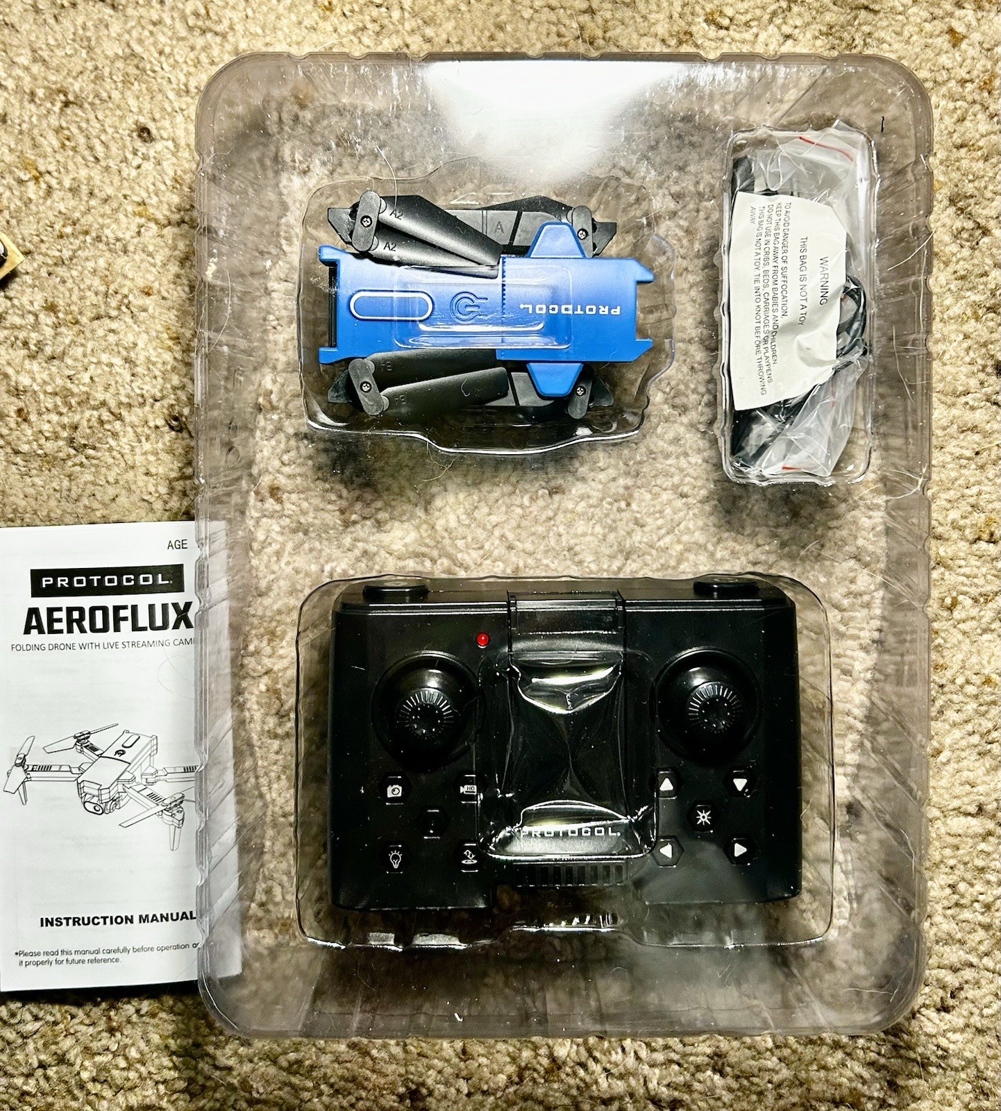 Protocol AeroFlux Folding Drone w/ Camera UNUSED Sealed – Box Damaged