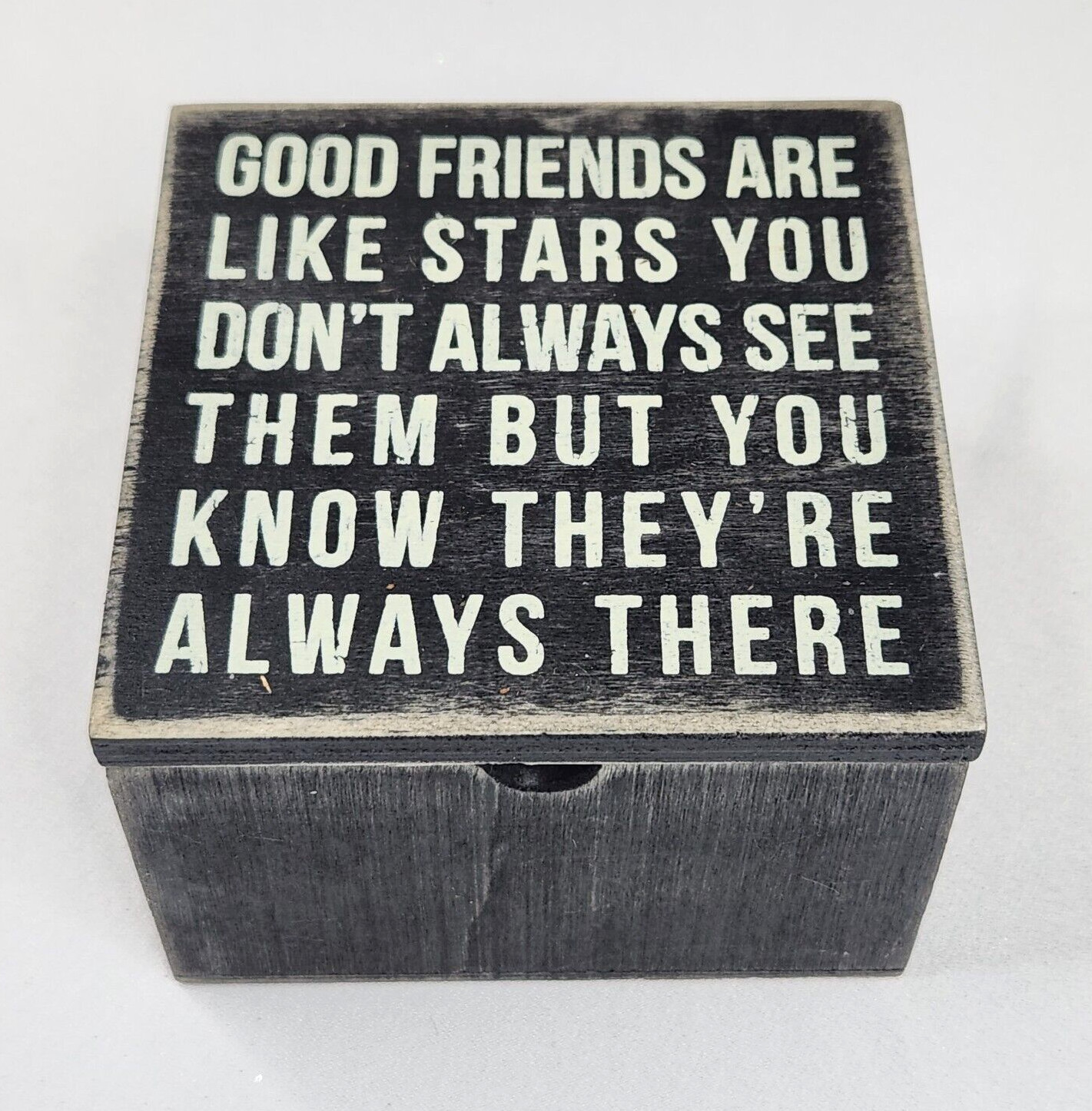 Primitives By Kathy Black Wood 4" Hinged Box Good Friends are Like Stars