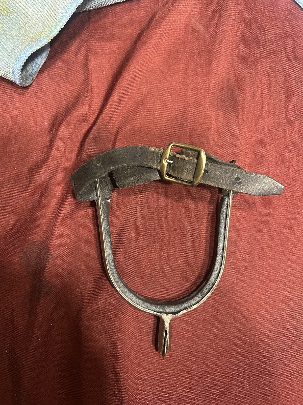 Pair Vintage Steel Riding Spurs - Unbranded - Adjustable Leather Straps w/Buckle