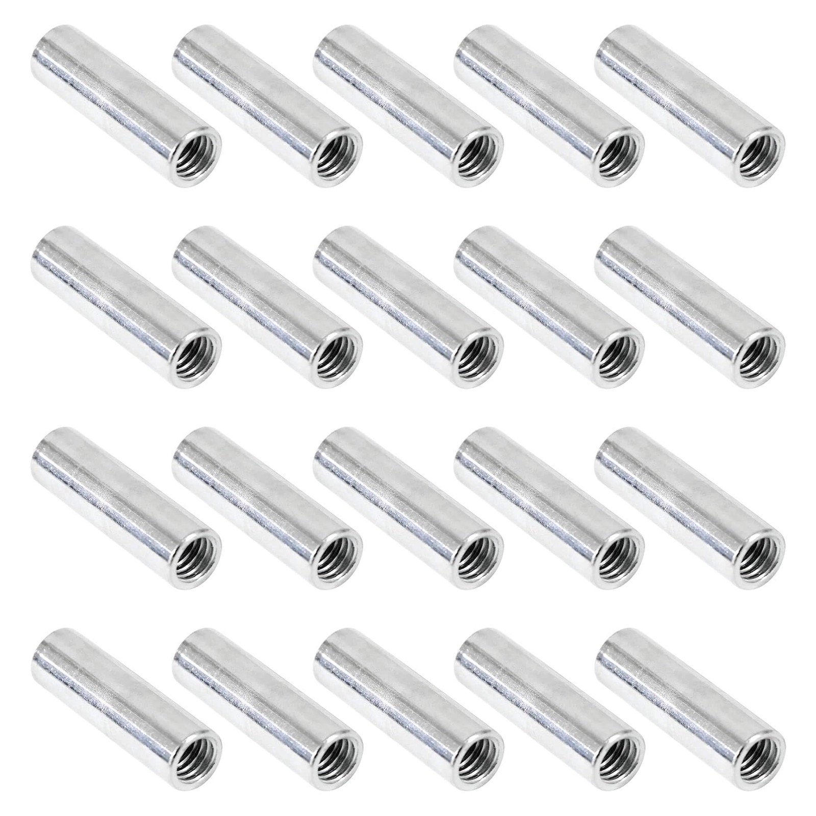 NIDAYE 20 Packs 3/8"-16 Round Rod Coupling Nuts, UNC Threaded 3/8"-16, Silver