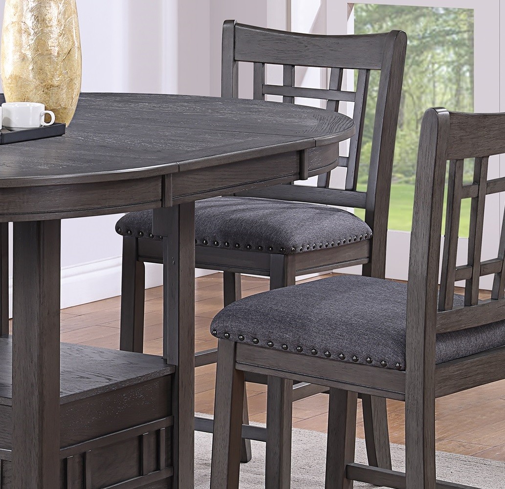 Round countertop height dining table, W-shaped rack, solid wood, grey finish