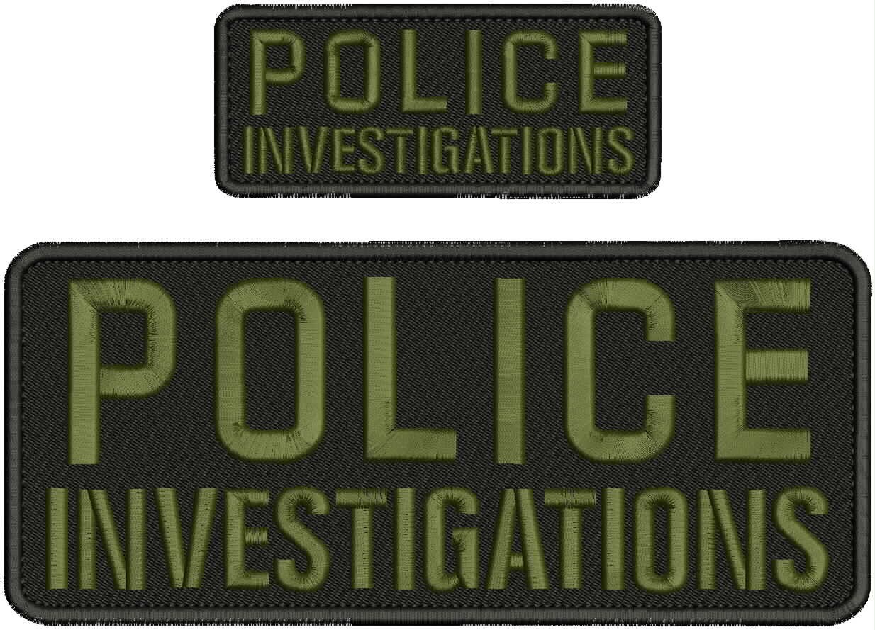 Collectible 2 Embroidery Patch Police Investigatinons 4x10 & 2x5 OD on black