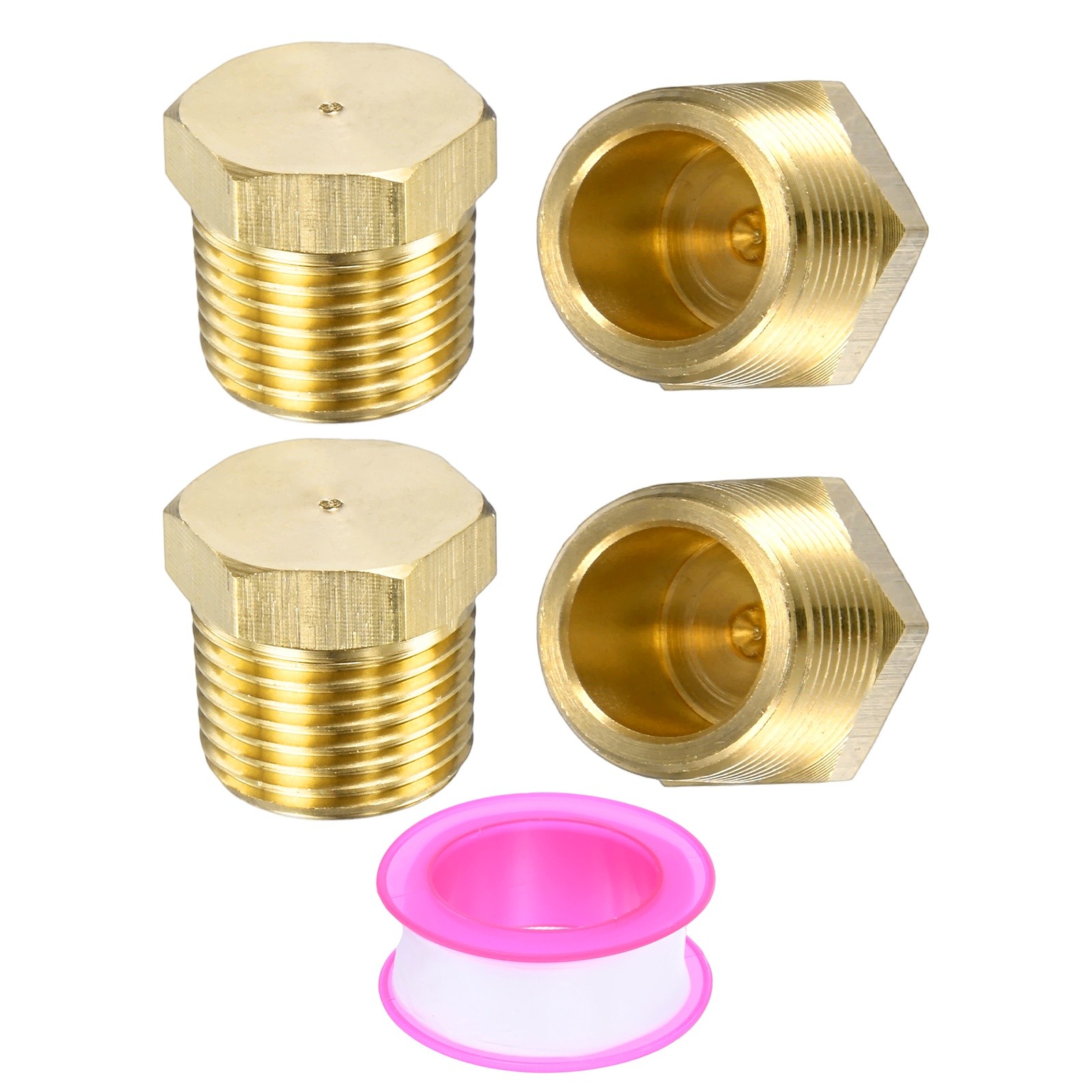 4-Pack Pipe Fitting, 3/8 " NPT Female Thread Hex End Cap with Sealing Tape