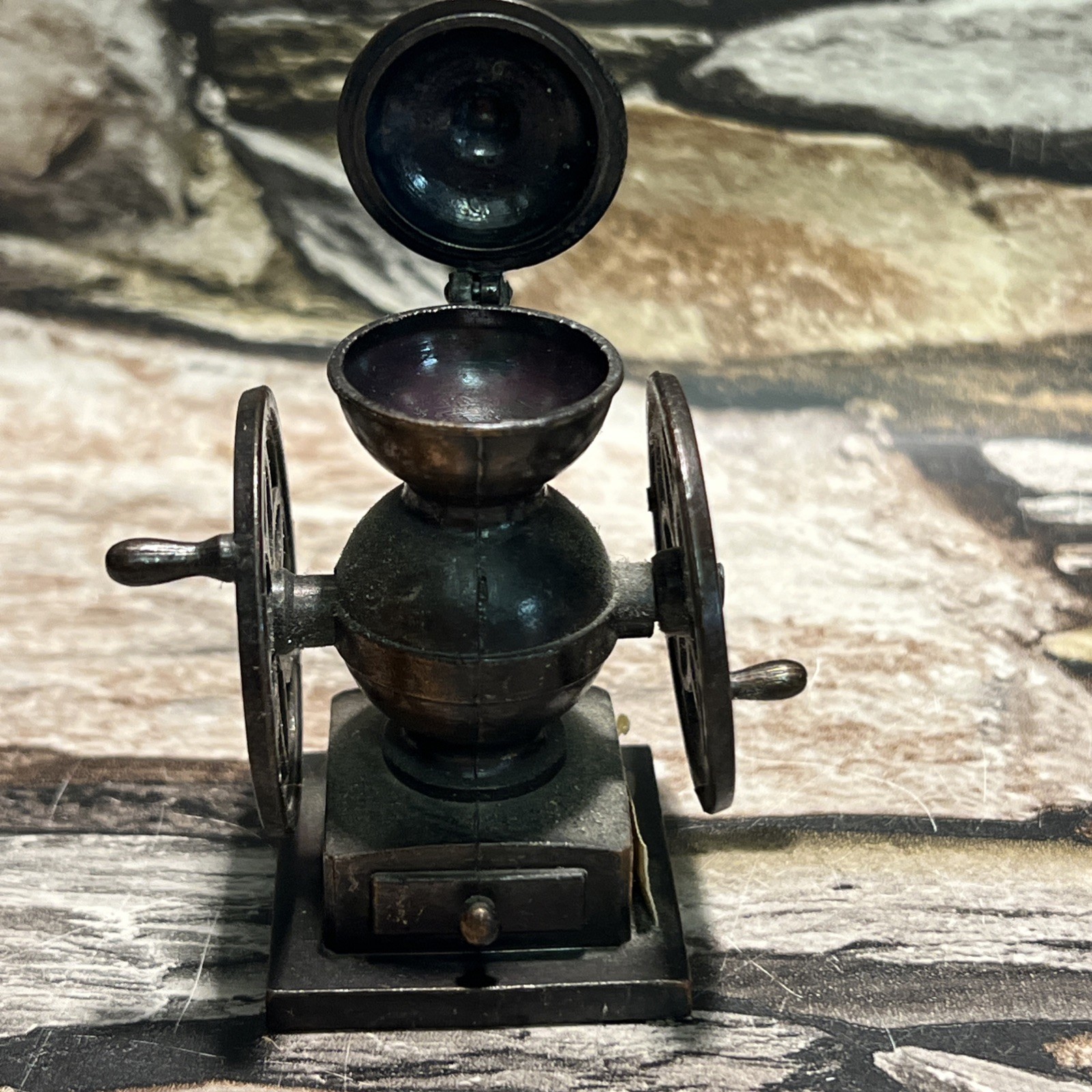 Vintage Mini Coffee Grinder Pencil Sharpener Bronze 2.75" Tall