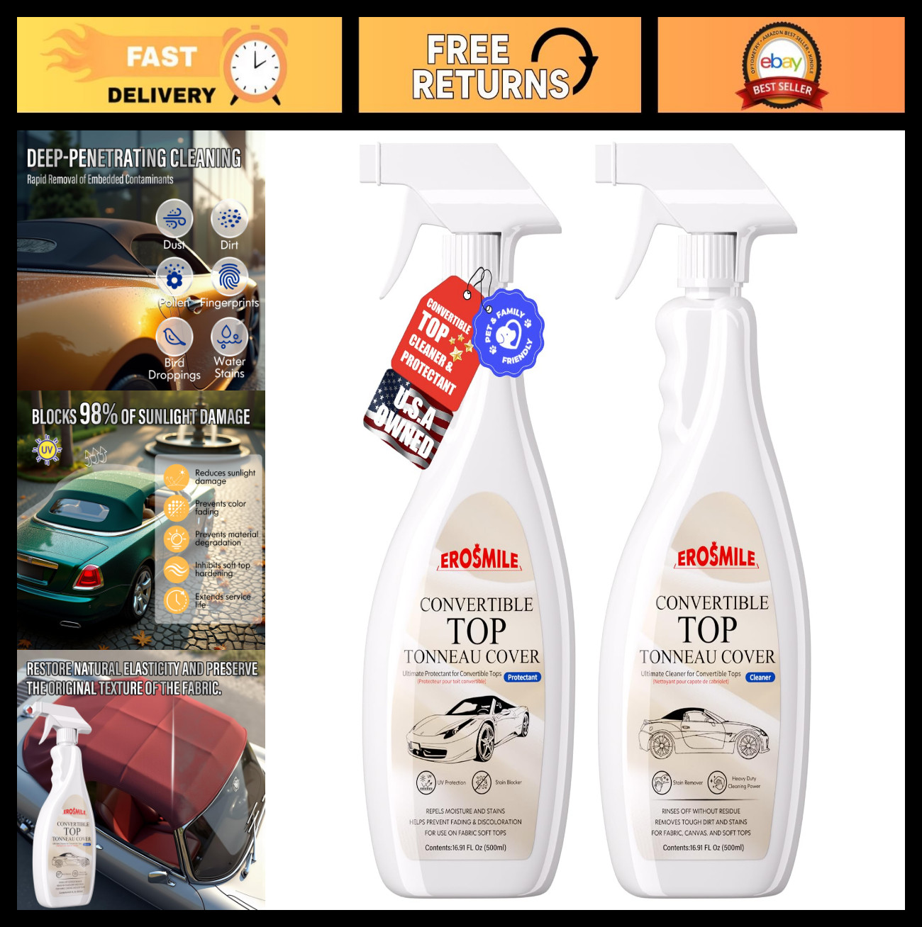 Convertible Top Cleaner & Protectant Kit - Fabric & Soft Top Care, 32 oz Set