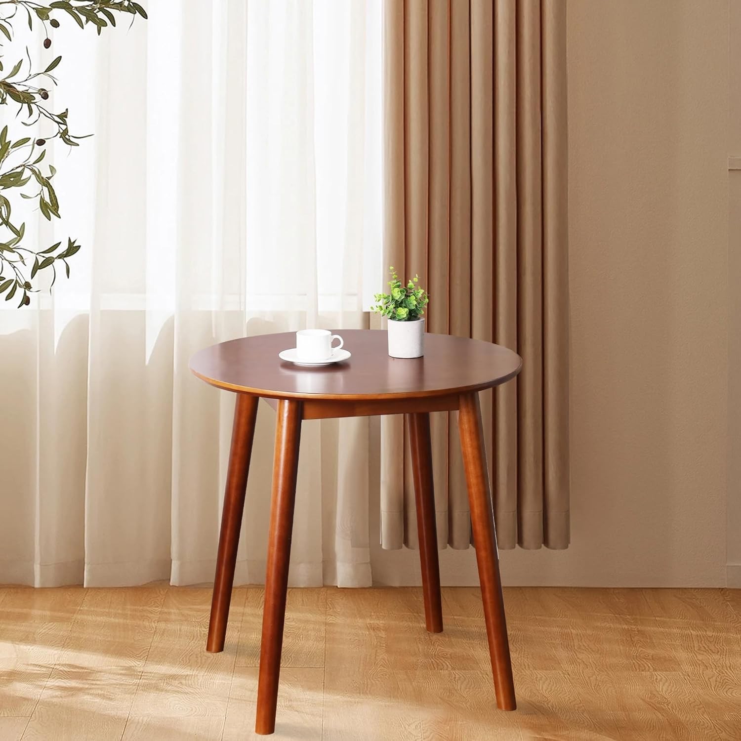28.3" Small Round Dining Table 2 Wooden Space-Saving Kitchen Dinner Table Rustic