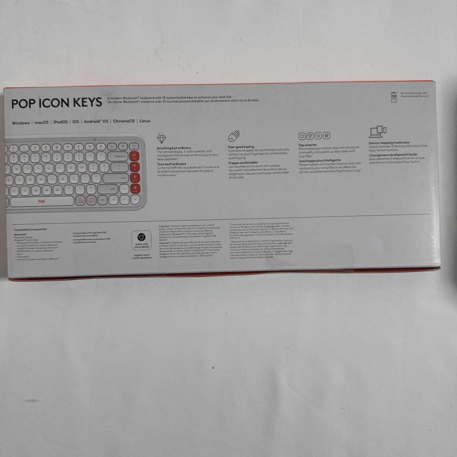 Logitech Pop Icon Keys Compact Wireless Keyboard, White/Orange