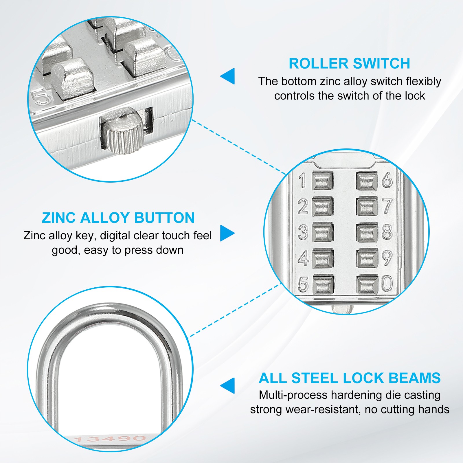 10 Digit Button Combination Padlock 5 Position Locking Mechanism Lock Silver