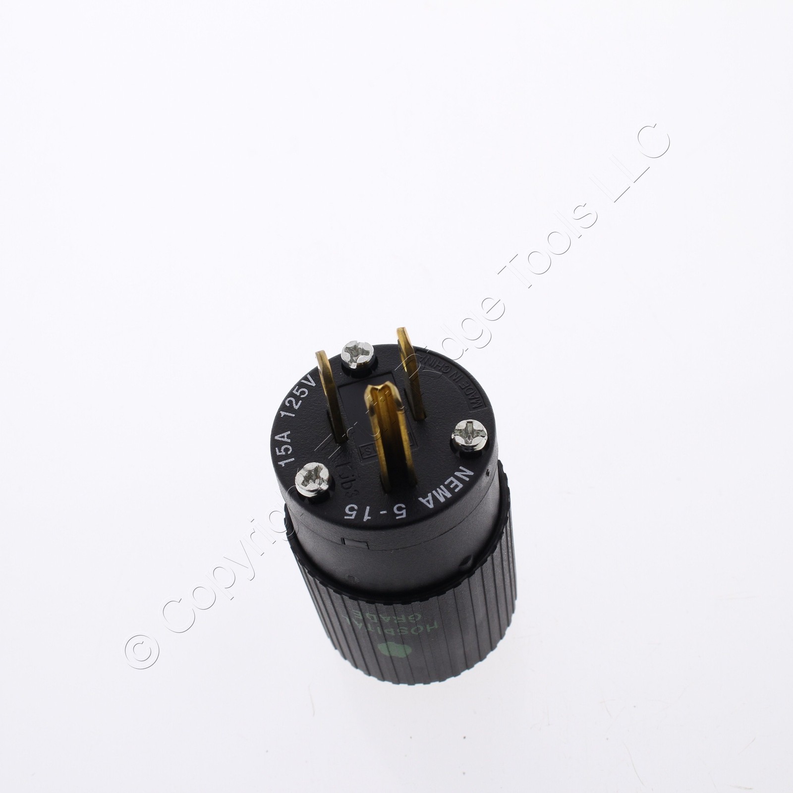 Bryant HOSPITAL Grade Straight Blade Plug NEMA 5-15P 15A 125V All Black 8266NPB