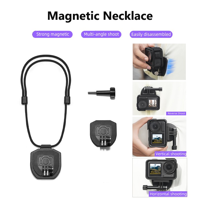 Magnetic Neck Strap Mount Bracket w/Lanyard For DJI Action 3/4/Insta360 X4/GO3