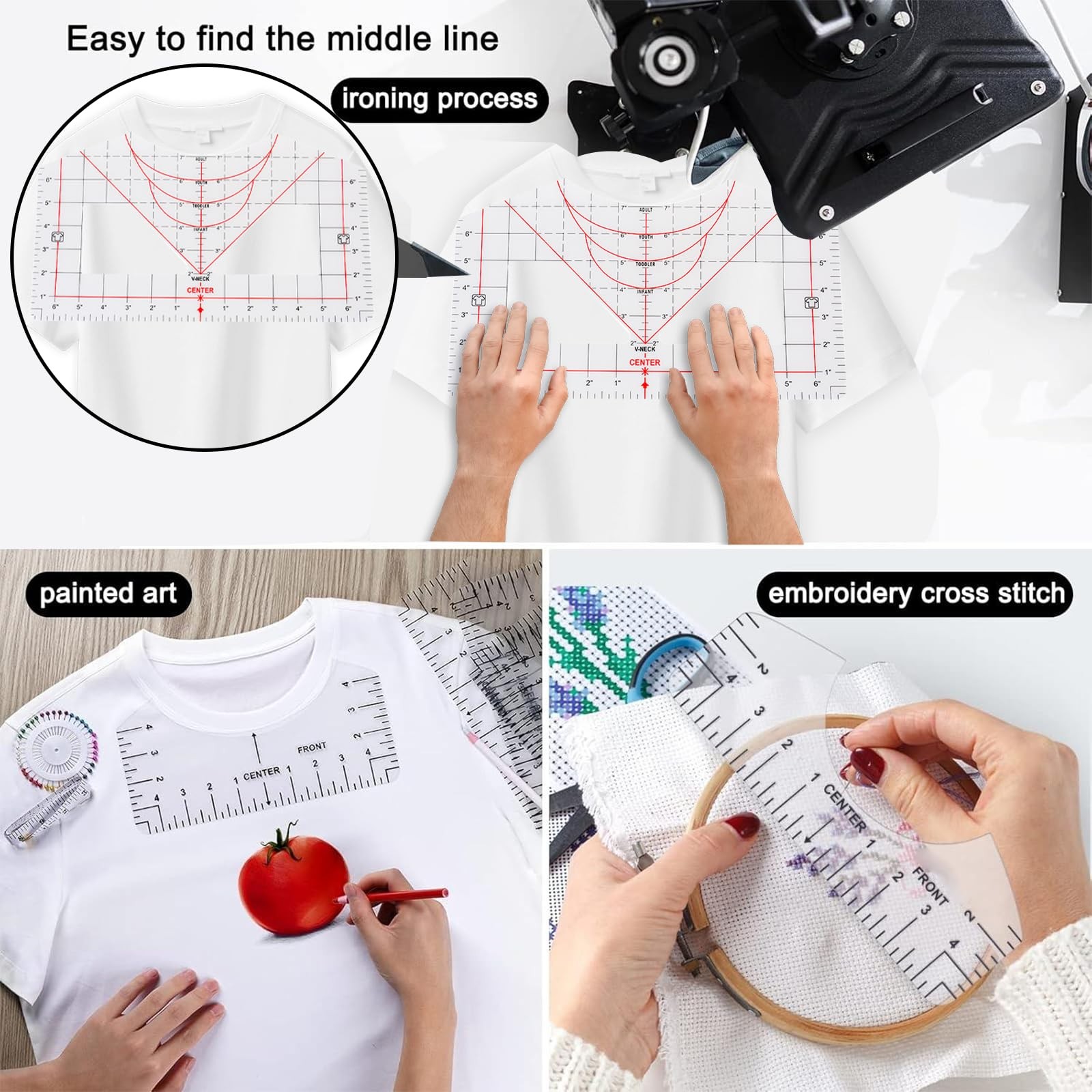 10 Pieces Tshirt Ruler Guide for Vinyl Alignment,Round Ruler for Alignment Me...
