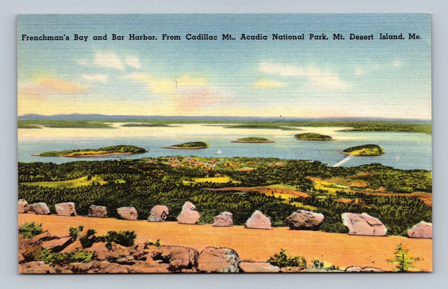 Vintage Frenchman's Bay & Bar Harbor Postcard from Cadillac Mt. Acadia