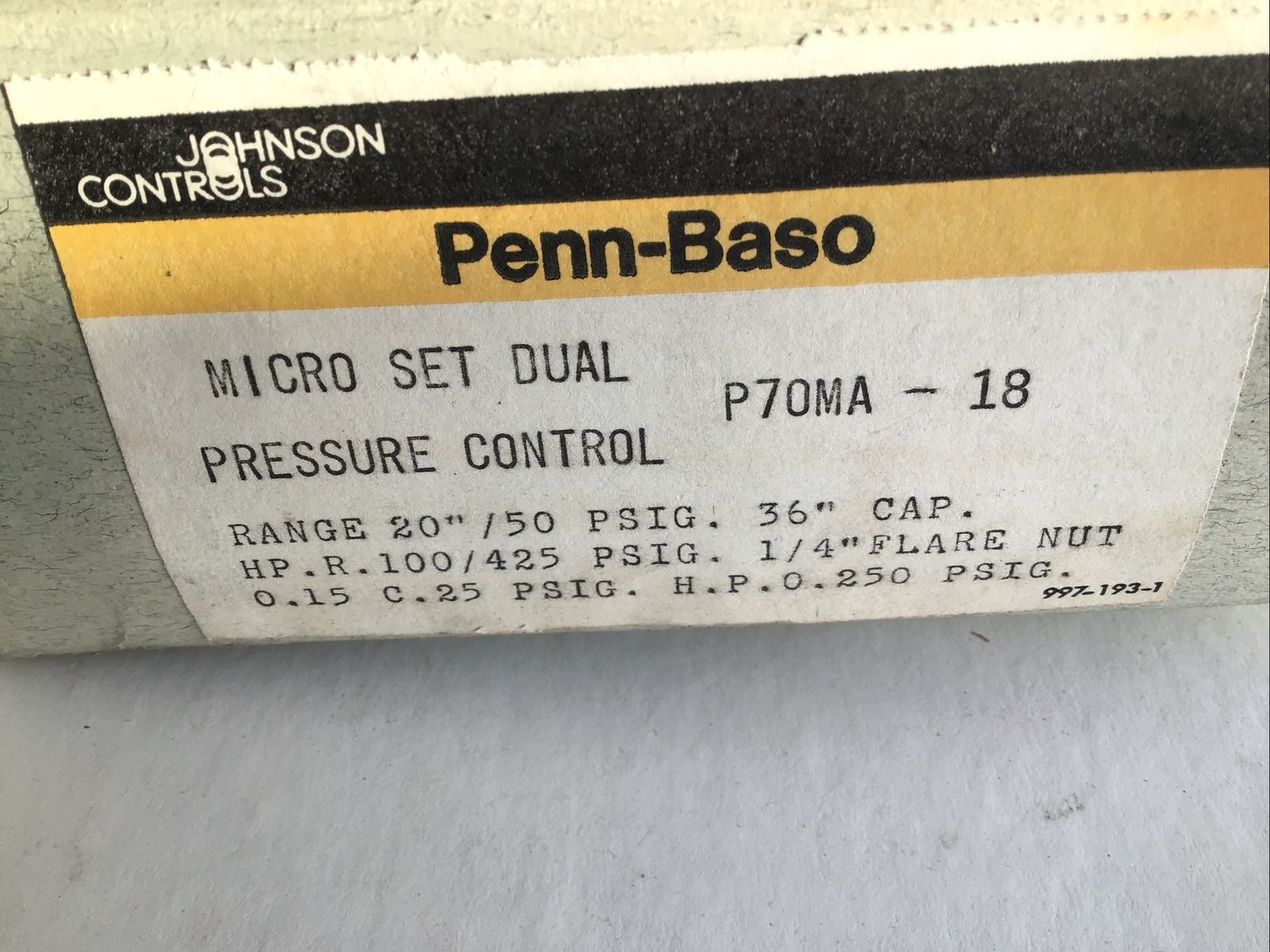 Johnson Controls Pressure Control P70MA-18