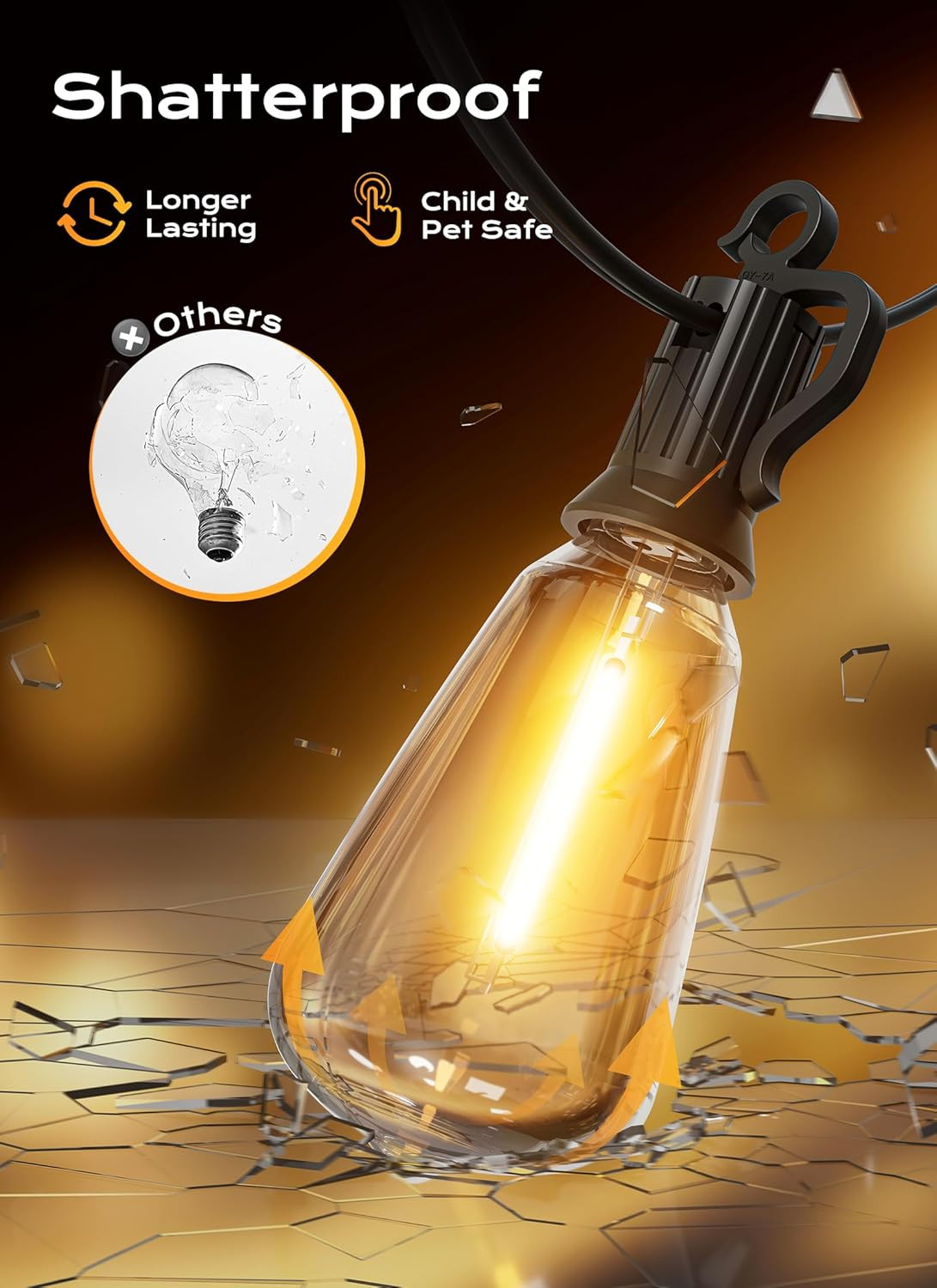 Outdoor String Lights Patio Lights, 100FT ST38 Shatterproof Dimmable Waterproof