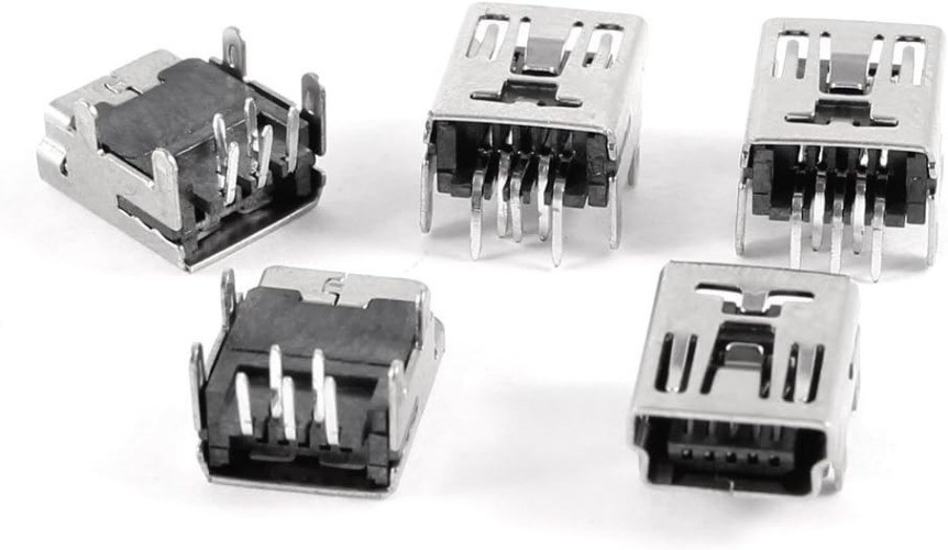 5-Pin Right Angle Mini USB Type B Female DIP Jack Socket Connector, 5 Pcs