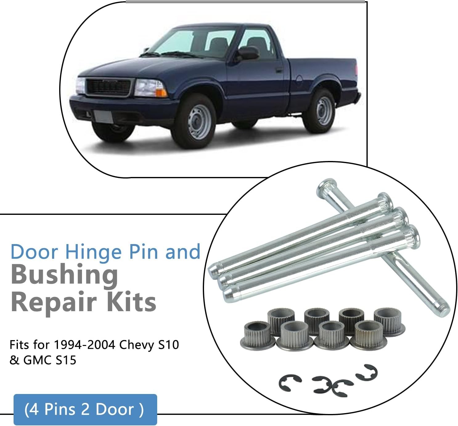 Door Hinge Pin and Bushing Kits Compatible with 1994-2004 94-04 Chevy S10 GMC