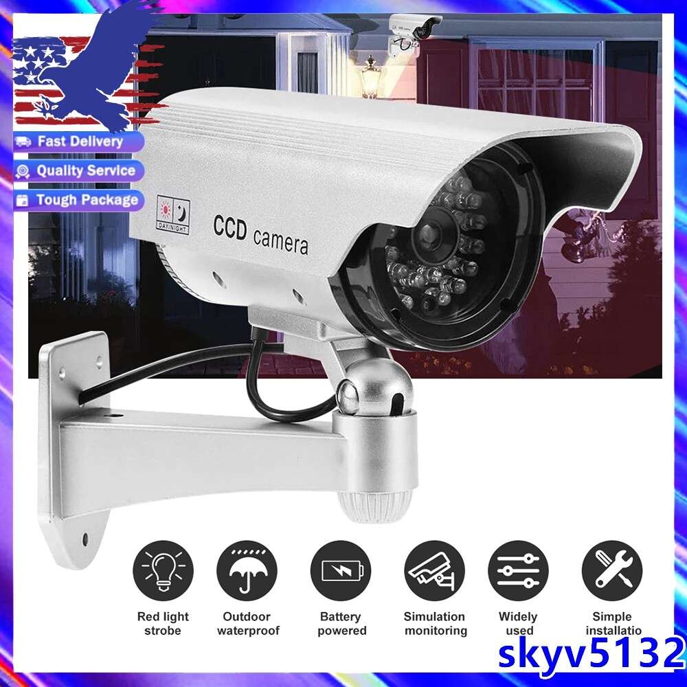 No Wiring Dummy Fake Camera Surveillance CCTV Security Camera Flashing LED Light