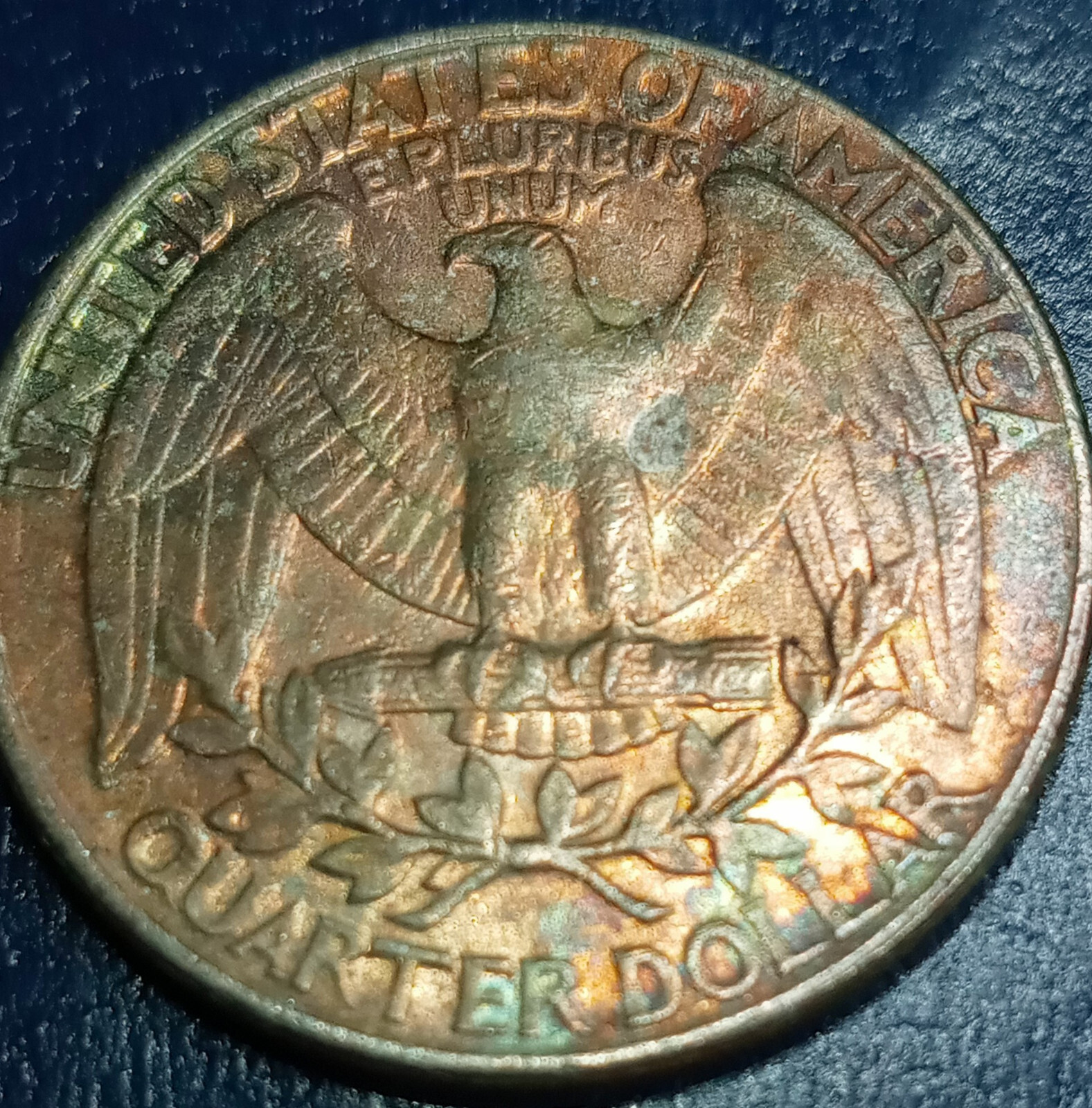 1990 D Washington Quarter Toning Both Sides Missing Clading Green Most Copper
