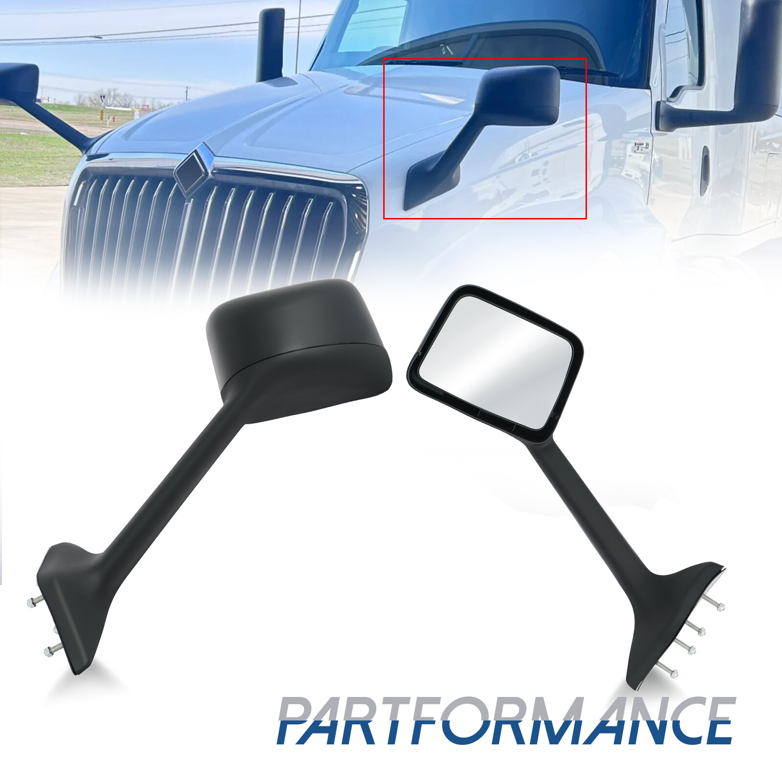 Driver Left Side Black Hood Mirror Fits 2018-2023 International MV RV HV LT