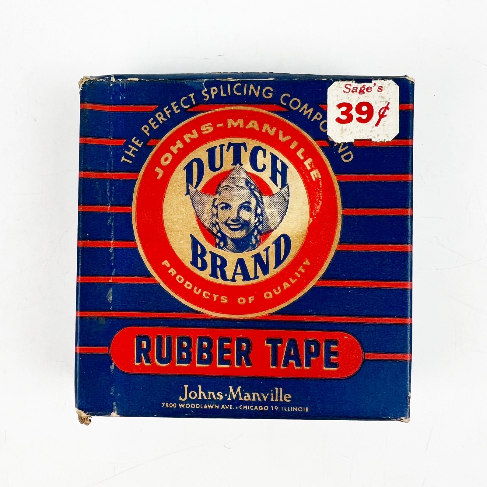Vintage Johns Manville Dutch Brand #4 Rubber Tape Collectible Box 3/4" Wide