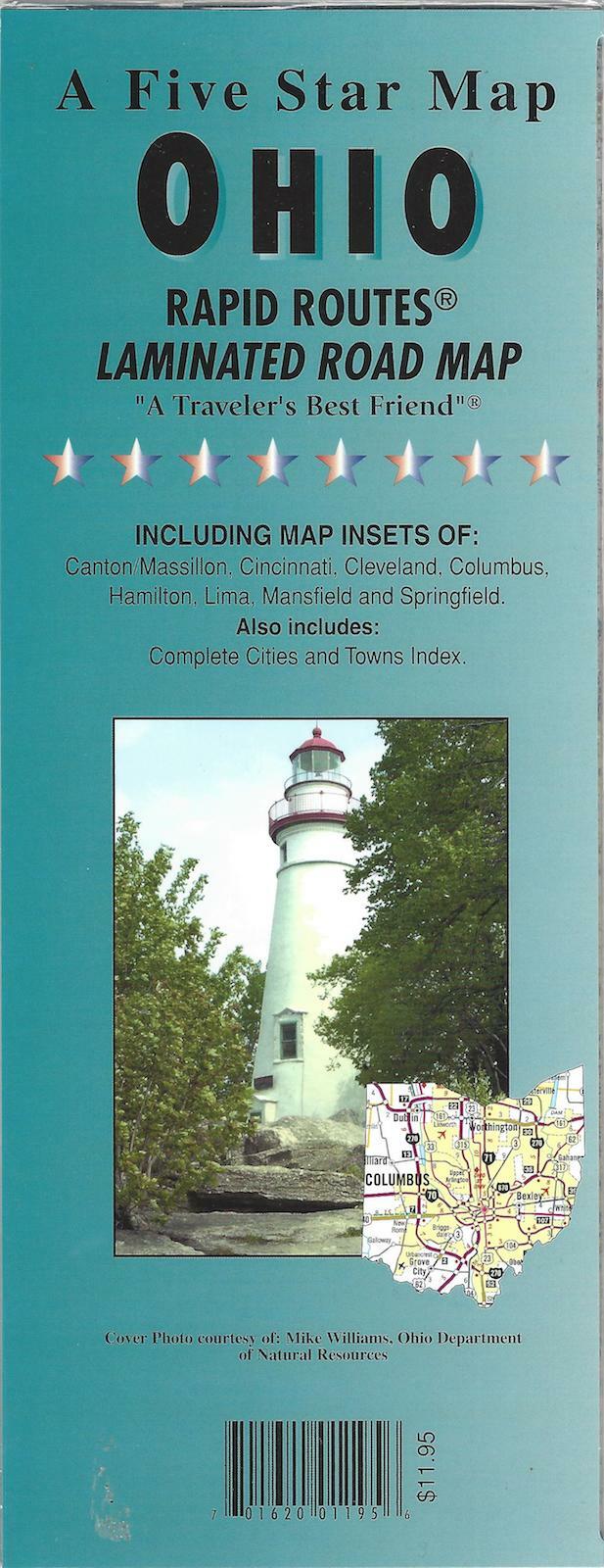 Road Map of Ohio, by Five Star Map, Folded & Laminated
