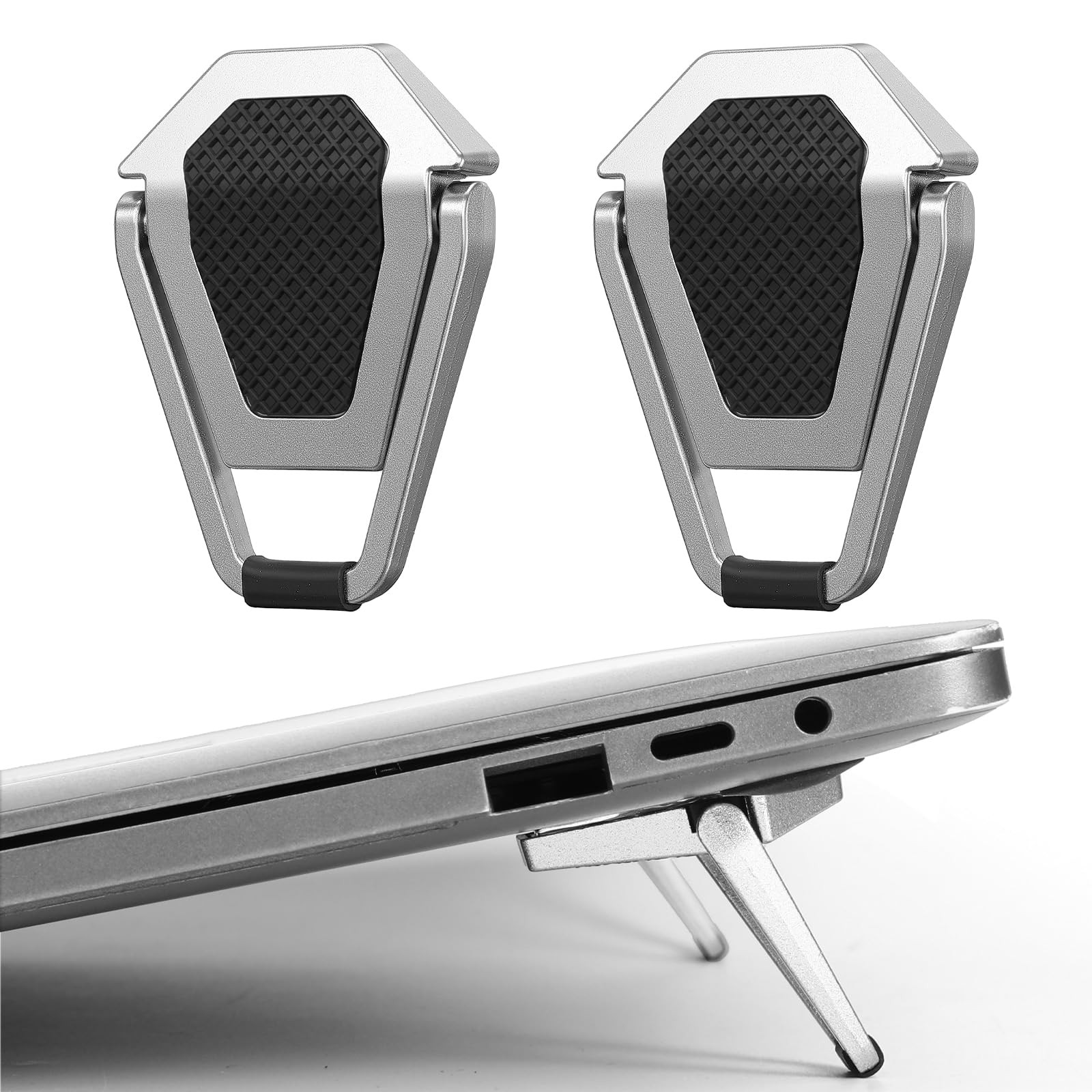 WJIAAA Laptop Feet, 2 Pcs Portable Zinc Alloy Small Stand Silver-2