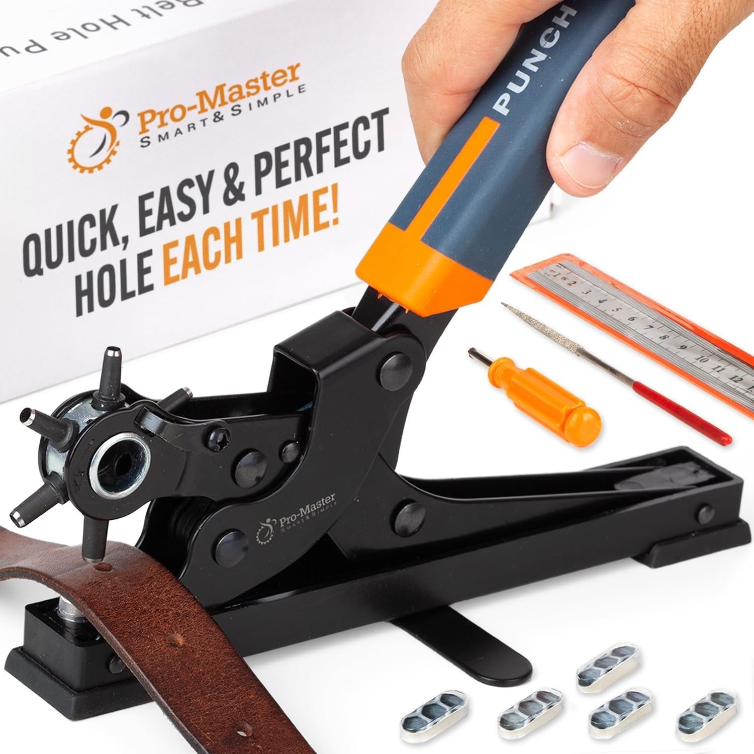Pro-Master Desktop Leather Hole Puncher - Belt Hole Puncher for Leather with ...