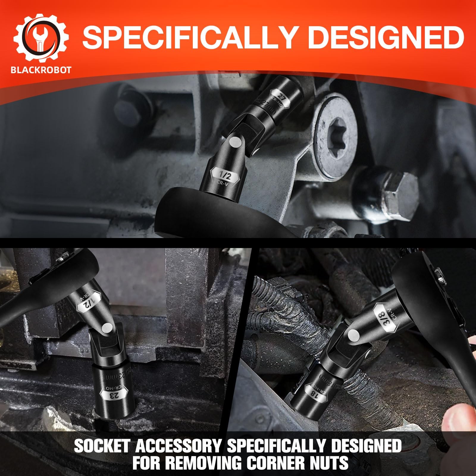 BLACKROBOT Universal Joint Set 3PCS, 1/2" 3/8" 1/4" Drive Socket Adapter Set,...