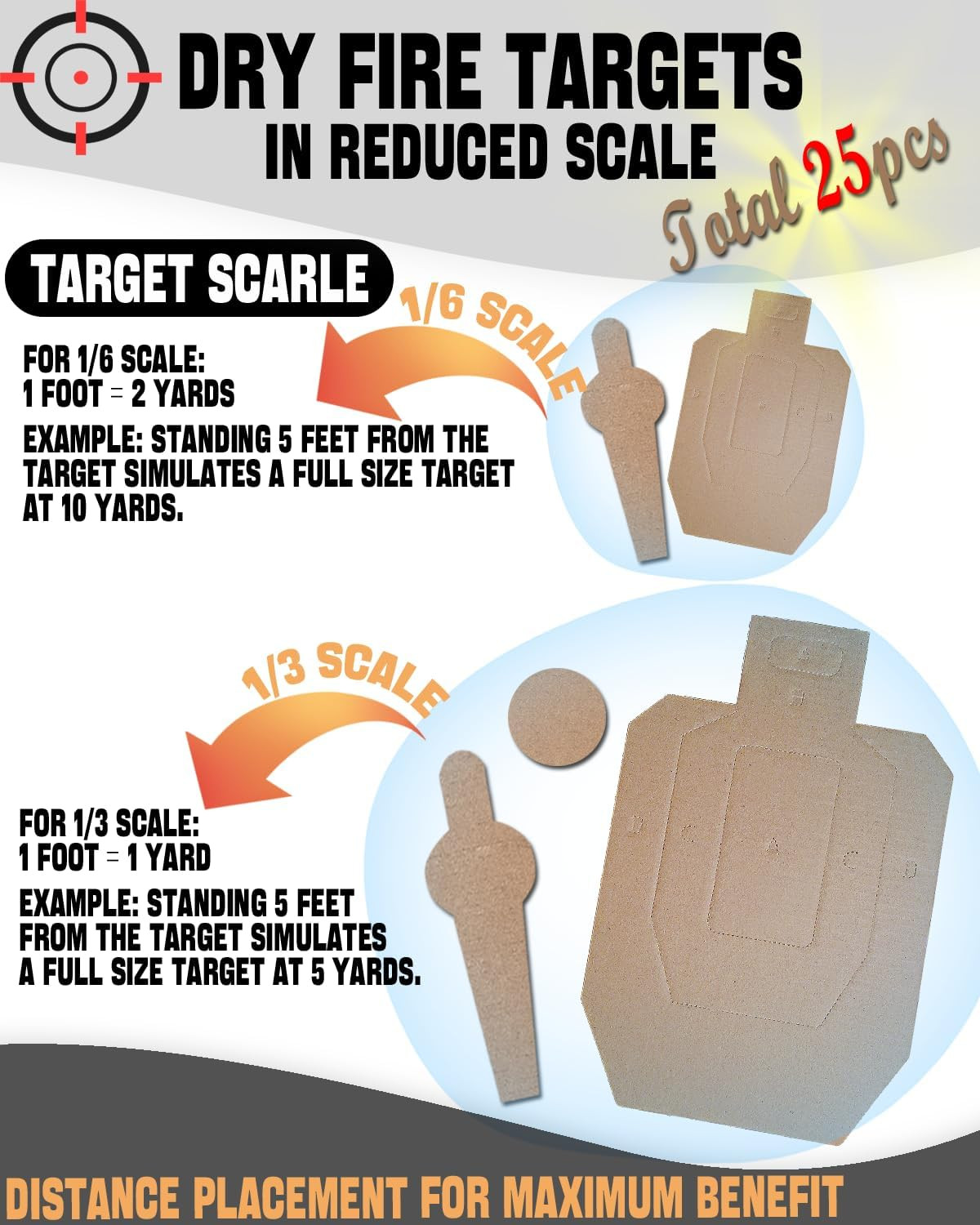 25 Pcs Dry Fire Cardboard Targets - Silhouette Simulation for Shooting Practice