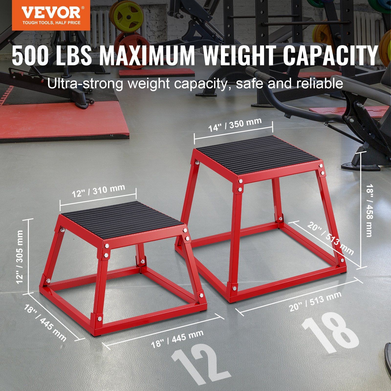 18in Home Gym Plyo Box 500lb Support Powder-Coated Anti-Slip Surface
