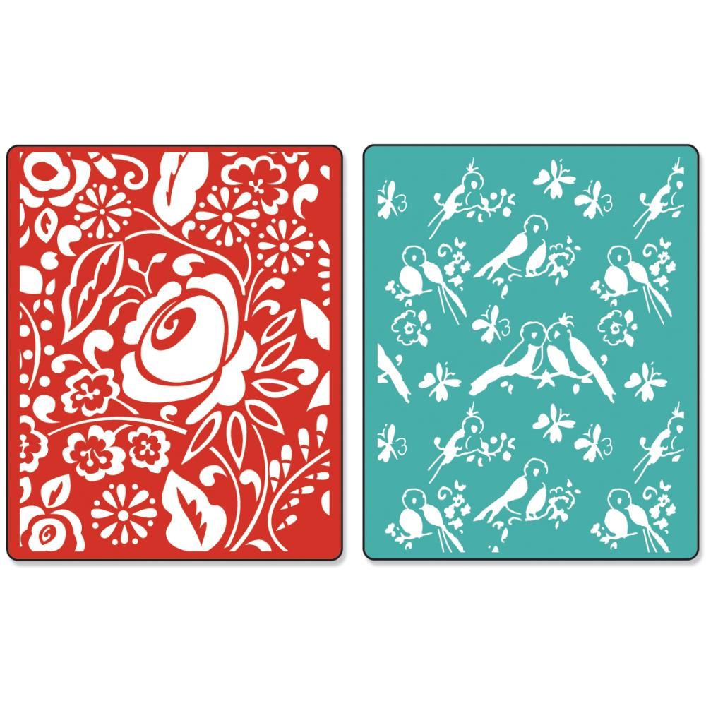 * Sizzix Textured Impressions Embossing Folders 2PK ~ BIRDS & BLOOMS SET  657393