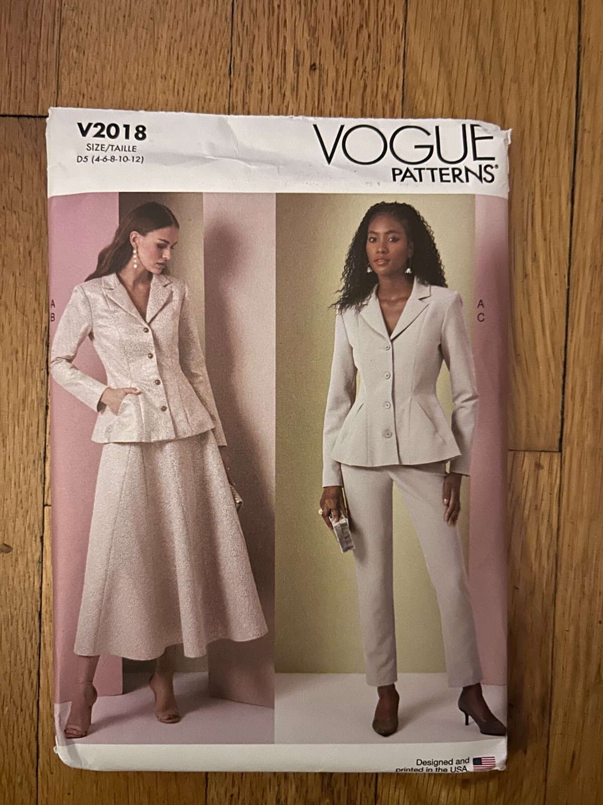 Vogue 2018 Jacket Skirt Pants Suit Designer Style Sewing Pattern Misses Size4-12