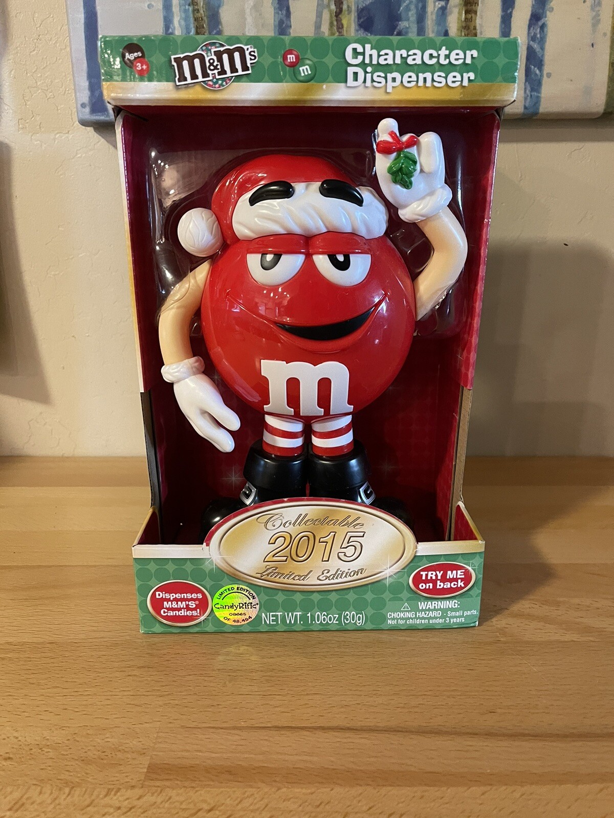 2015 Limited Edition Red M&m Character Dispenser With Santa Hat