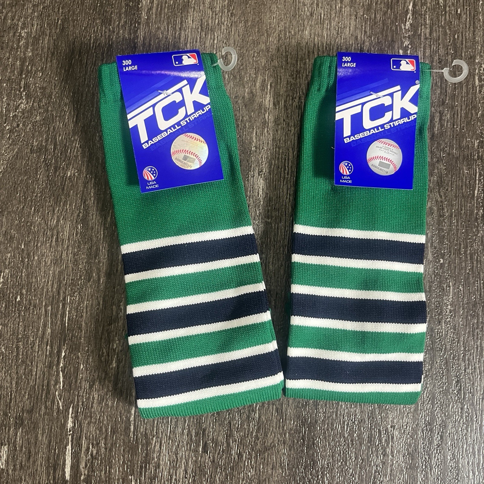 Lot Of 2 TCK Baseball Stirrups Large 700 Pro Green Navy Blue White USA MADE NEW