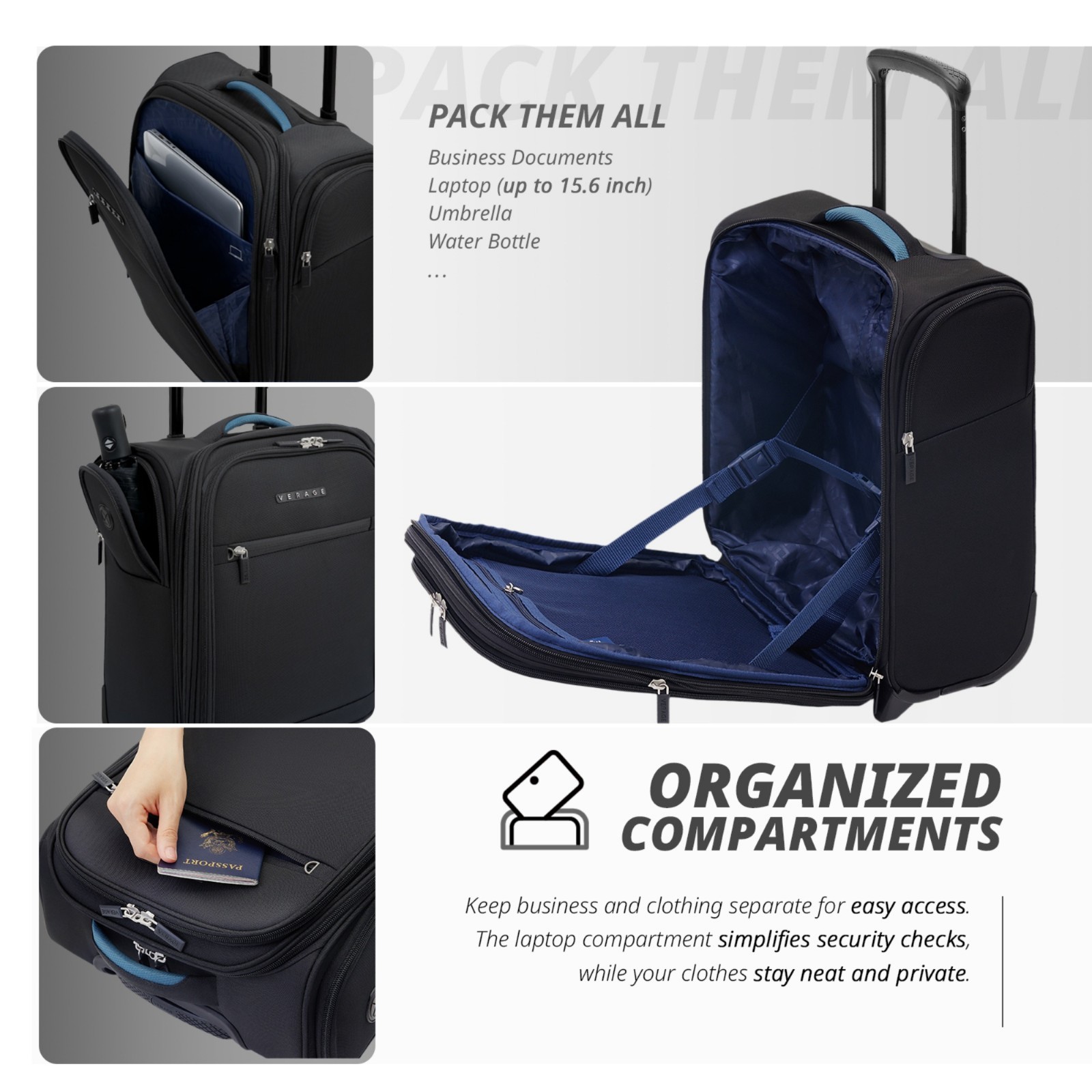 Verage 16 In Rolling Underseat Luggage with Wheels, Softside Expanable Suitcase